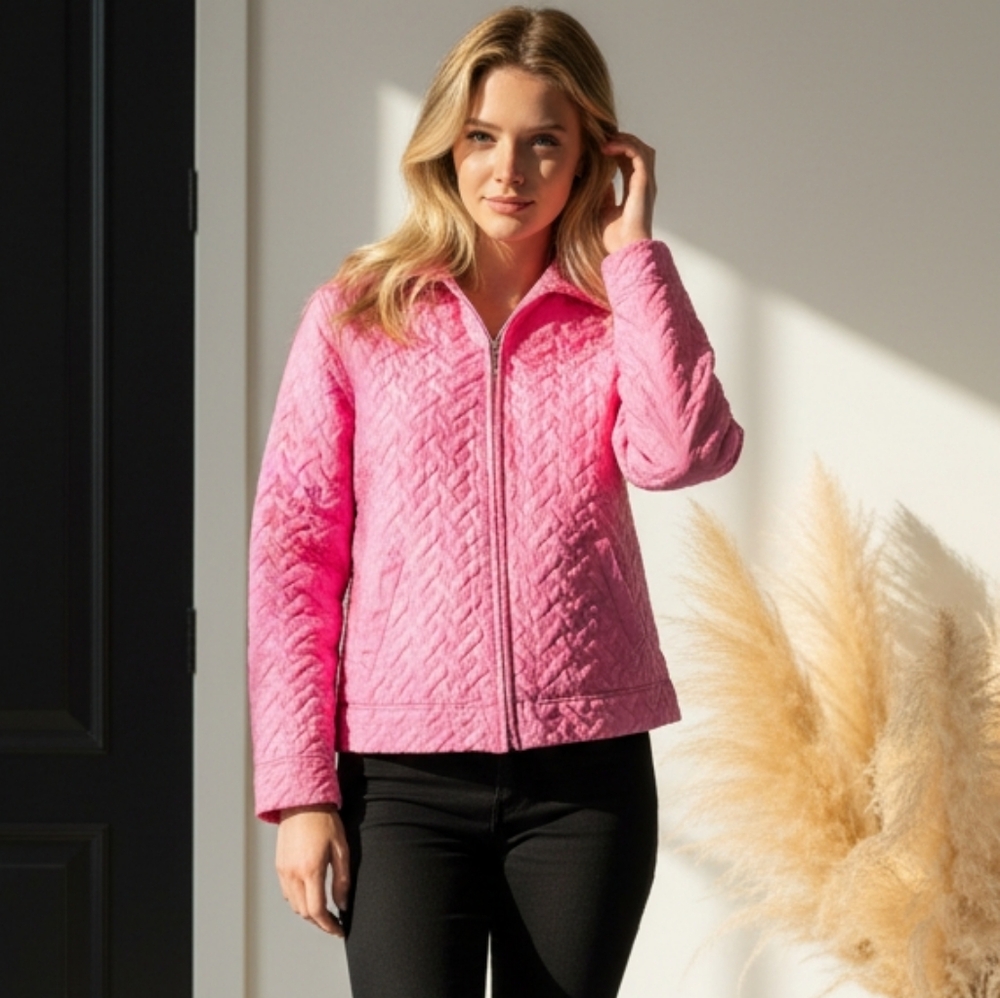 RAFAEL Petites Pink Long Sleeve Quilted Silk Blend Jacket SZ PS Zip-Up Lined